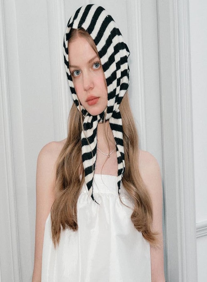 TYATVS Knitted Triangle Scarf for Women Y2k Stripe Head Scarf Aesthetic Accessories Cottagecore Streetwear Triangle Shawl (Grey) - Image 5